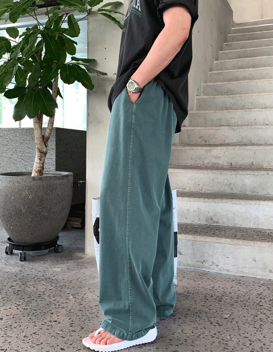 Look Wonder Ant Pigment Washing Color Banded Waist Wide Pants
